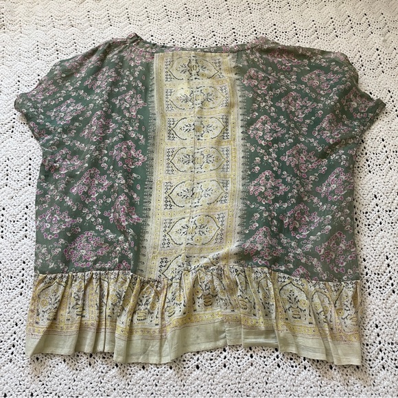 Aiyia Floral Boho Lagenlook Short Sleeve Cotton Top Green (Large) - Picture 5 of 7